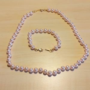 Faux Pink Pearl Necklace and Bracelet